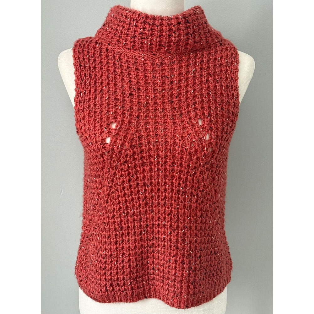 Bishop + young Burnt Orange Chunky Knit Cowl Neck Sleeveless Sweater Size L‎